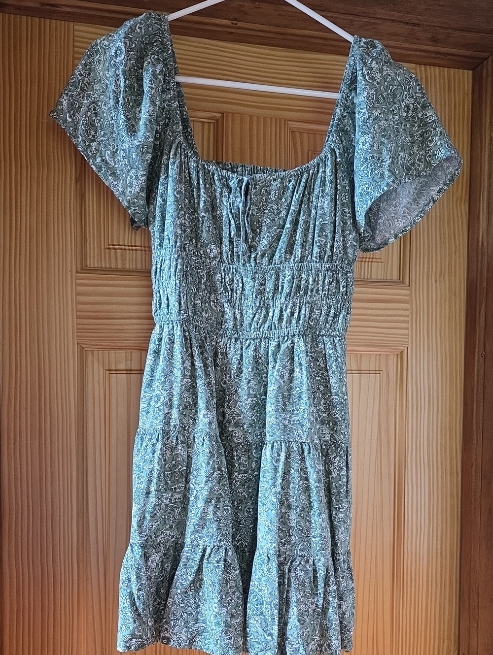 Hollister Green Paisley Smocked Tiered Mini Romper Dress